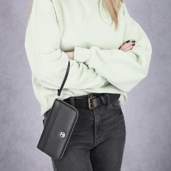 Women's Leather RFID Zip Around Wallet Clutch with Wristlet Strap - Picture 4 of 5